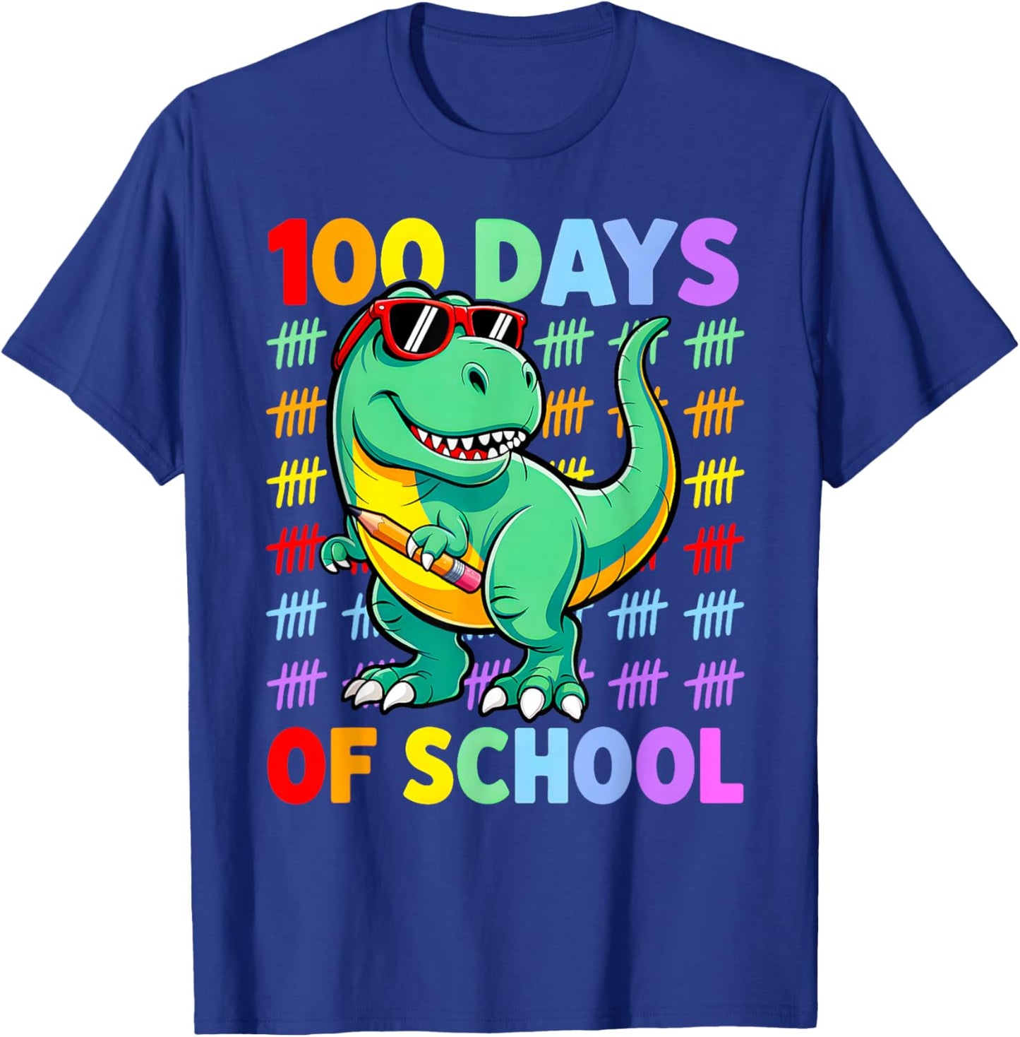 Dinosaur 100 Days of School Boys 100th Day of School Kids T-Shirt - T-Shirt | Royal