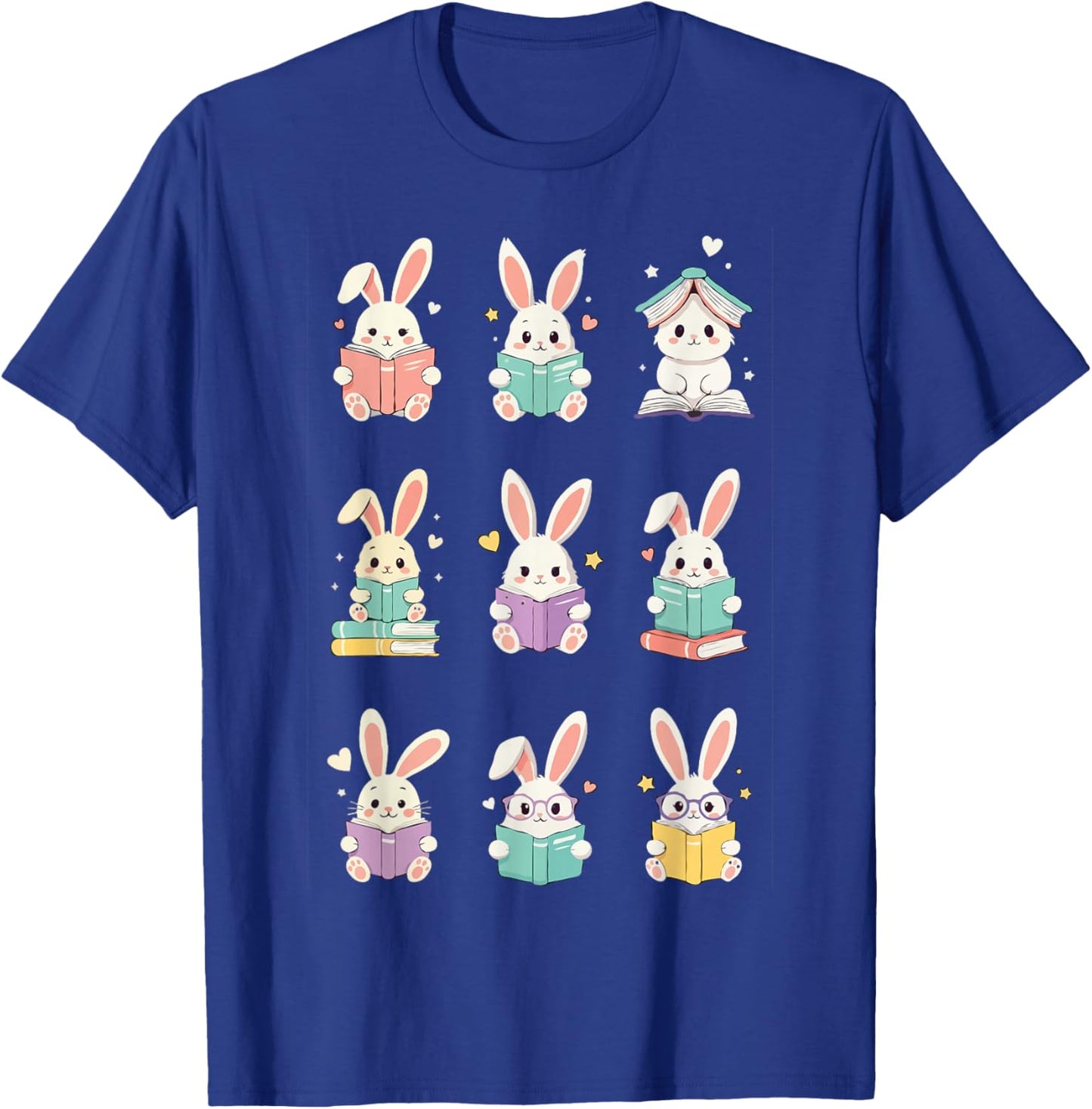 Bunny Reading Books Easter Day Cute Rabbit Librarian Teacher T-Shirt - T-Shirt | Royal