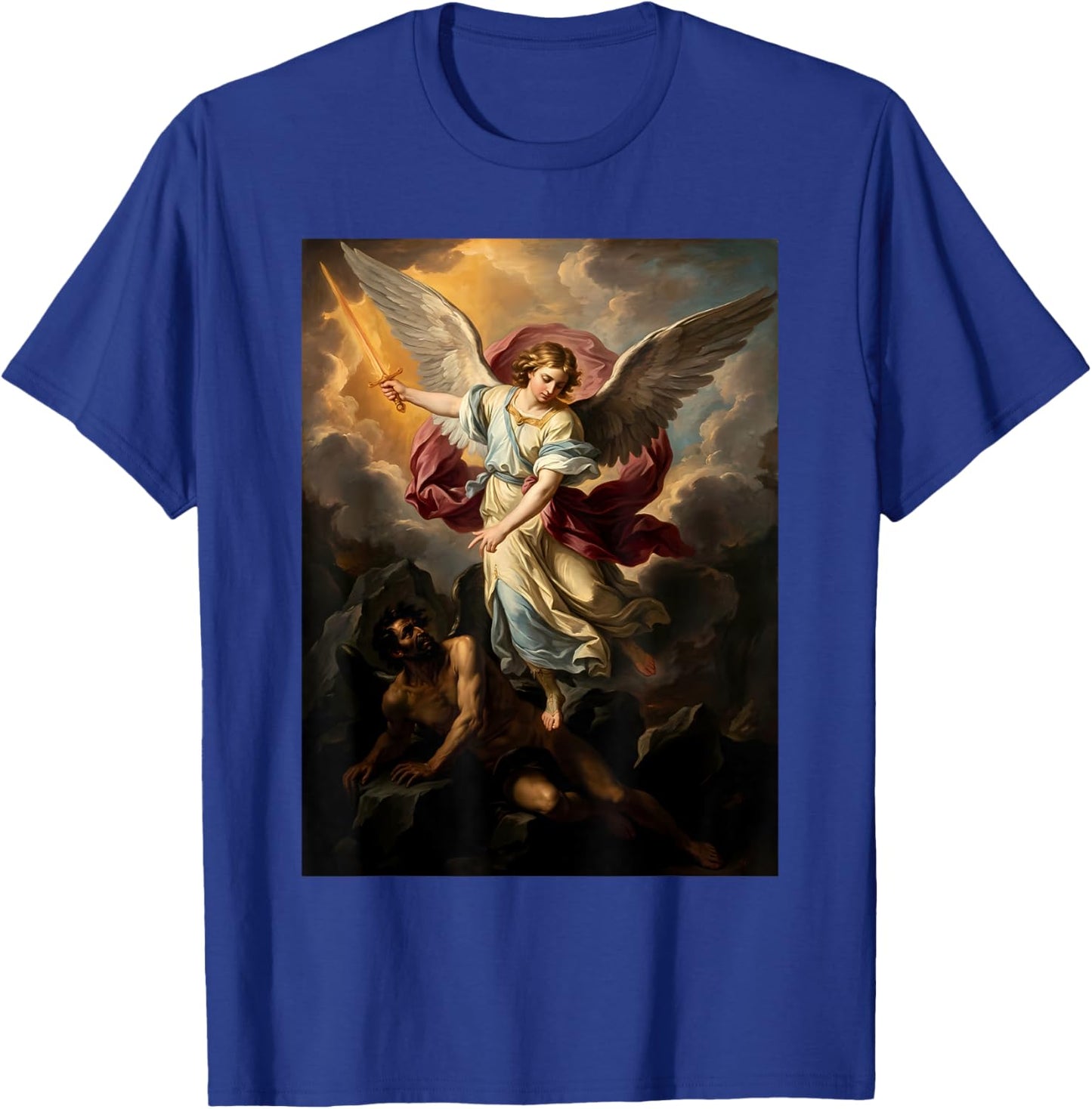 The Archangel Saint Michael Defeating Satan Vintage Painting T-Shirt - T-Shirt | Royal