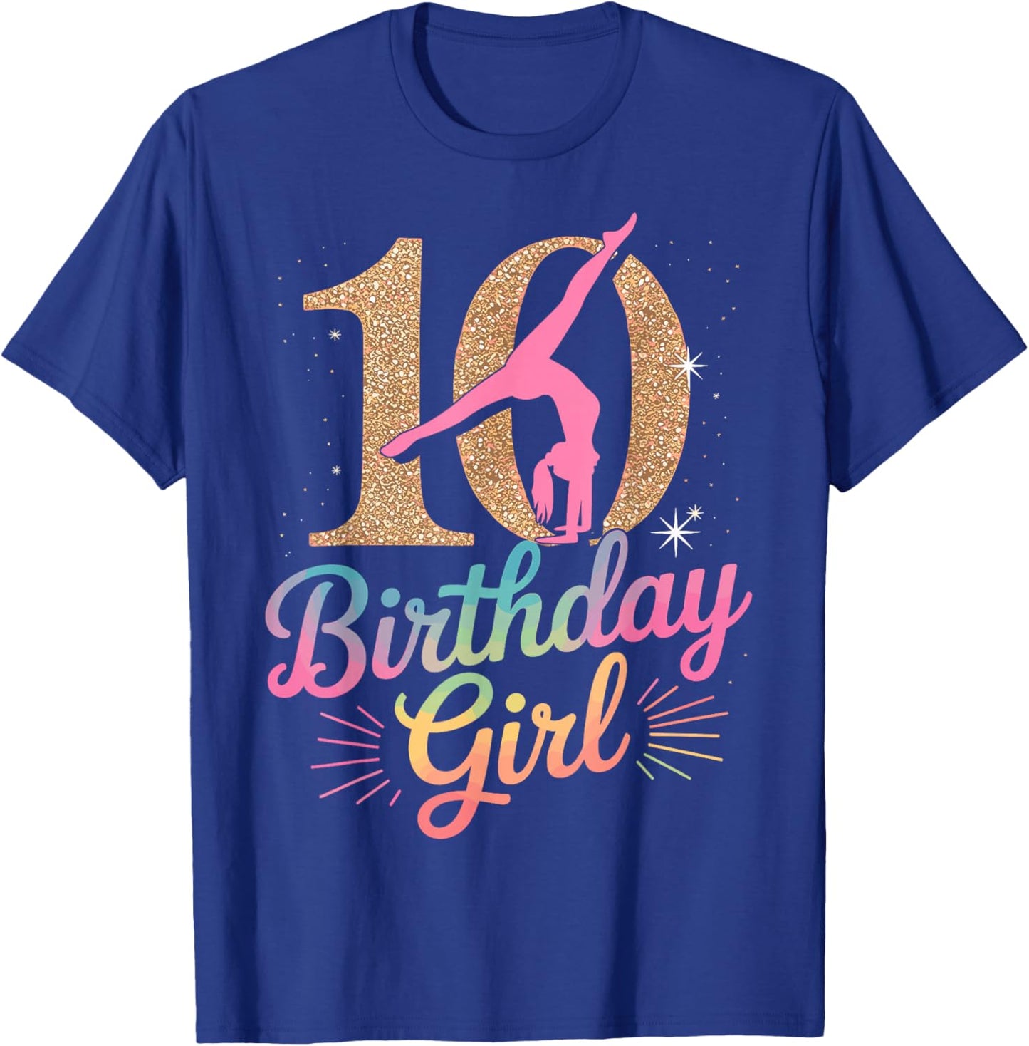 Gymnastics Gymnast 10 Year Birthday Girl 10th Bday Party T-Shirt - T-Shirt | Royal