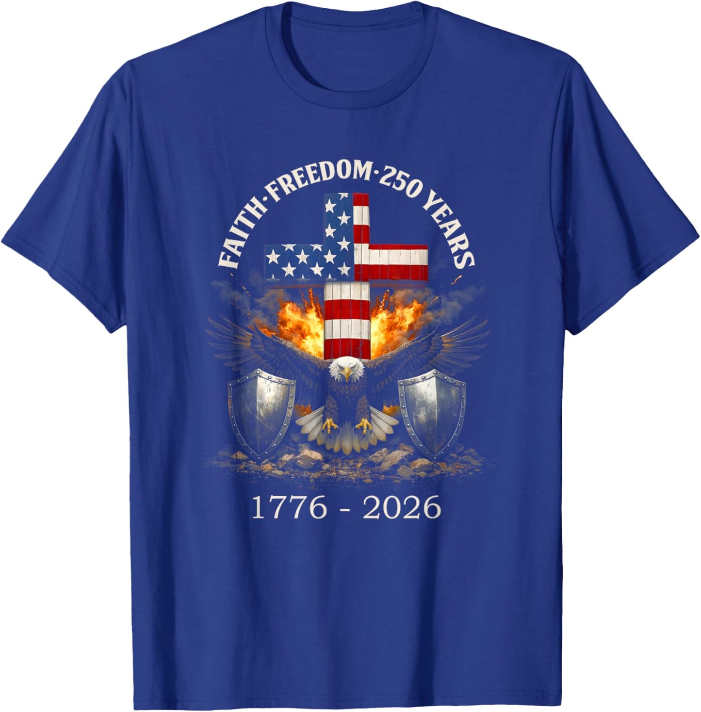 Vintage Faith Freedom 250 Years 1776-2026 Independence USA T-Shirt - T-Shirt | Royal