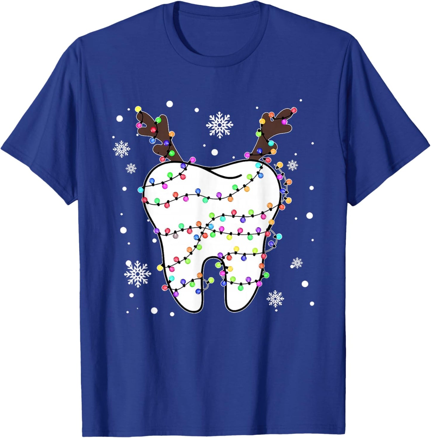 Funny Reindeer Teeth Dental Hygiene Christmas Tree Lights T-Shirt - T-Shirt | Royal