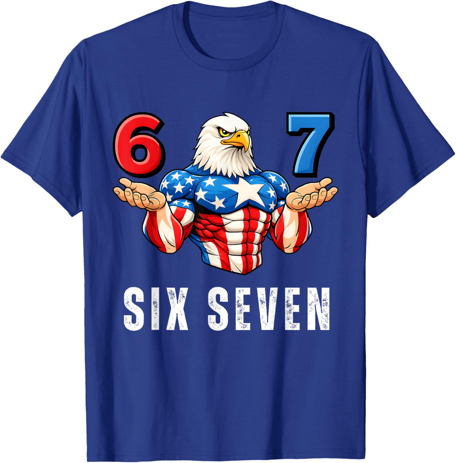67 Six Seven Meme Funny 4th of July Eagle American Flag Kids T-Shirt - T-Shirt | Royal