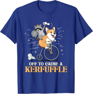 Off to Cause a Kerfuffle Funny Animal Corgi Dog Raccoon Meme T-Shirt - T-Shirt | Royal