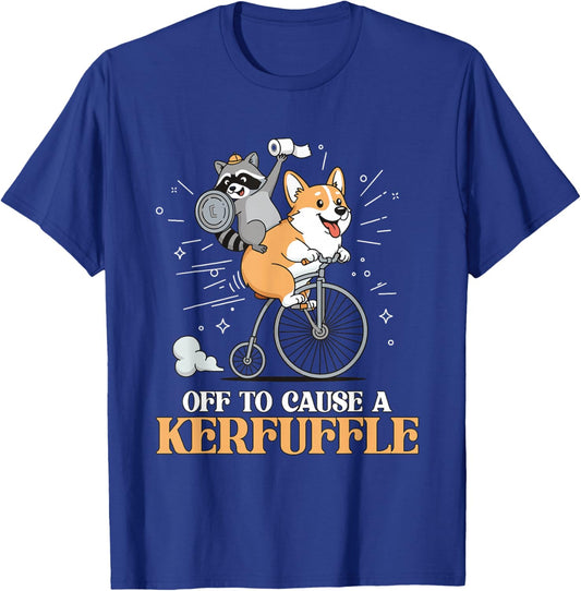 Off to Cause a Kerfuffle Funny Animal Corgi Dog Raccoon Meme T-Shirt - T-Shirt | Royal