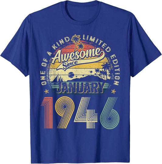 80 Year Old Vintage January 1946 80th Birthday Men Women Dad T-Shirt - T-Shirt | Royal