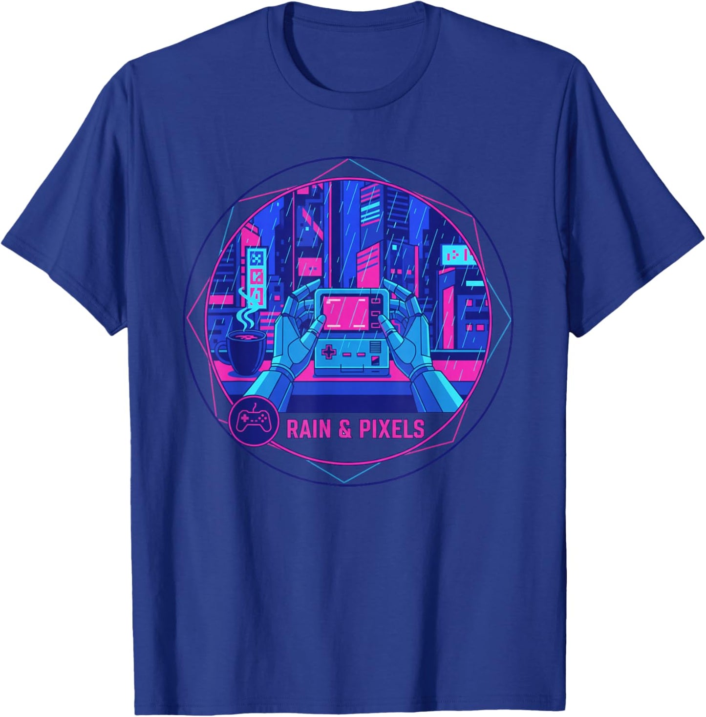 Cyberpunk Lo-fi Rainy Night Aesthetic Urban Pixel Art T-Shirt - T-Shirt | Royal