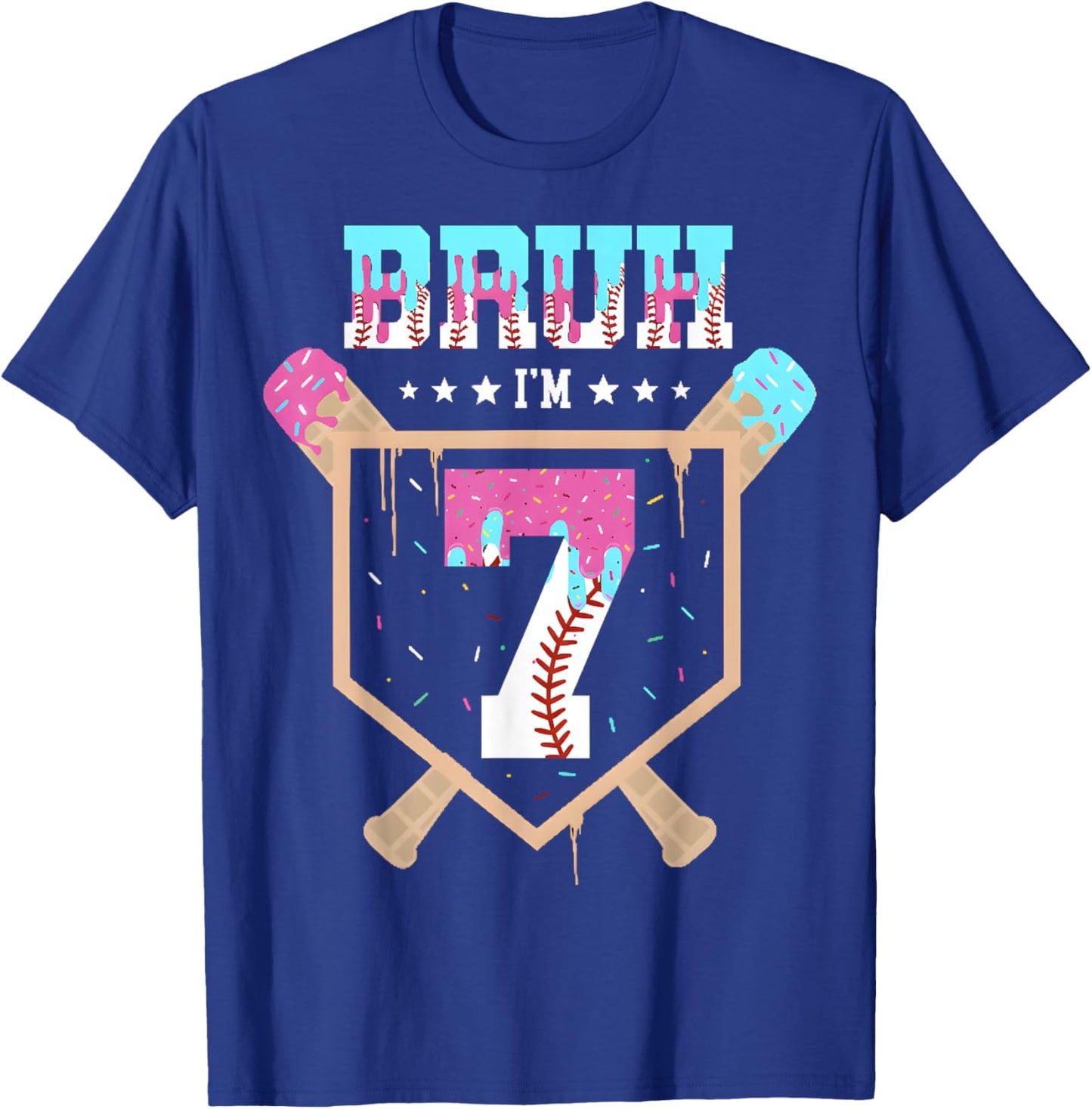 Baseball 7 Year Old Ice Cream Drip 7th Birthday Boys Player T-Shirt - T-Shirt | Royal