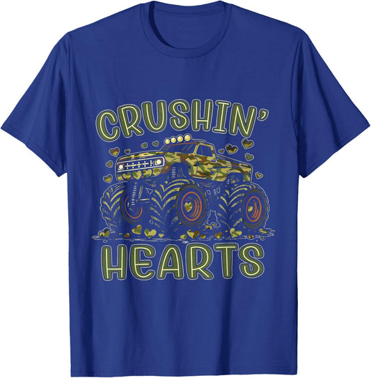 Valentine Camouflage Truck Crushin' Hearts Boy Kids Monster T-Shirt - T-Shirt | Royal