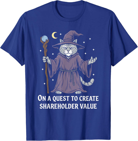 Wizard Cat Quest to Create Shareholder Value - Vintage Style T-Shirt - T-Shirt | Royal