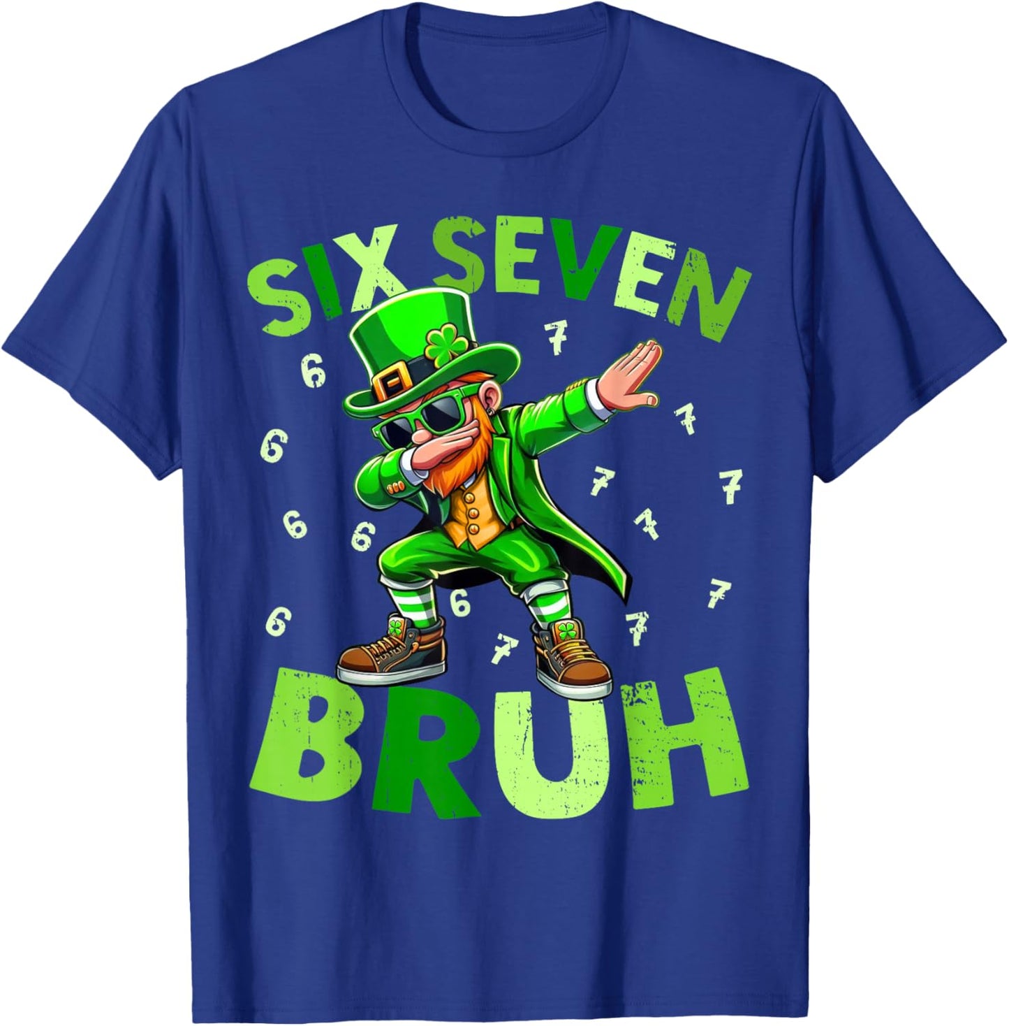 Six Seven Bruh St Patricks Day Shirt Dabbing Leprechaun Kids T-Shirt - T-Shirt | Royal