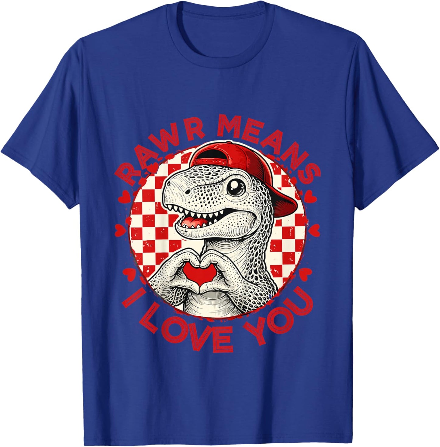 Kids Rawr Means I Love You Dinosaur Hat Valentine Toddler Boy Kid T-Shirt - T-Shirt | Royal