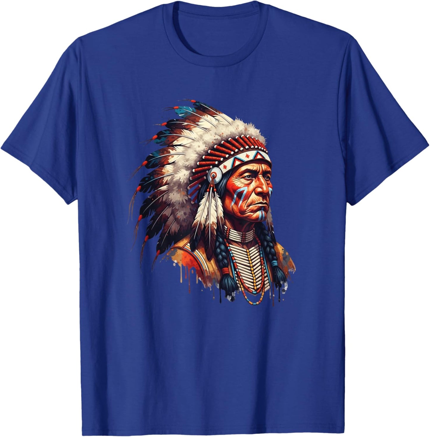 Native American Feather Indian Chief Headdress Pride Artwork T-Shirt - T-Shirt | Royal