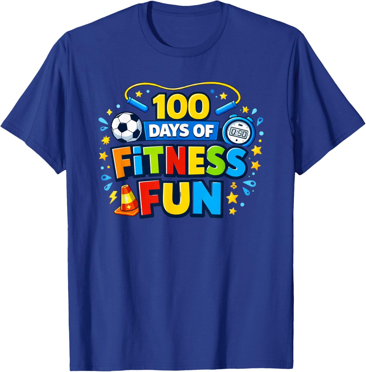 100 Days of Fitness Fun PE Teacher 100th Day of School T-Shirt - T-Shirt | Royal