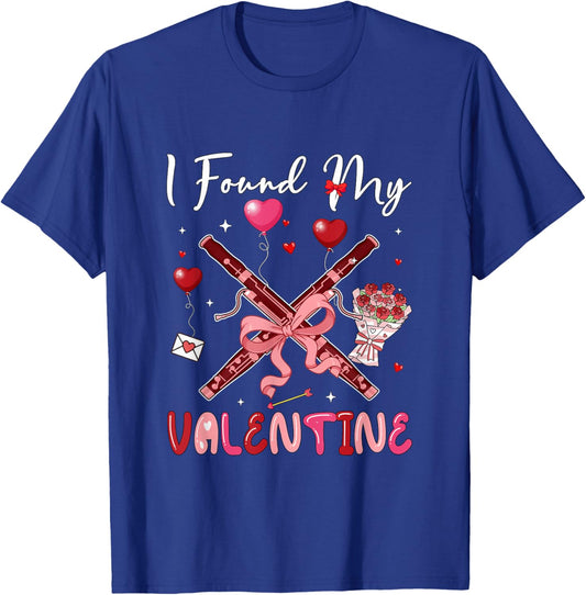 I Found My Valentine Bassoon Bow Tie Floral Instrument T-Shirt - T-Shirt | Royal