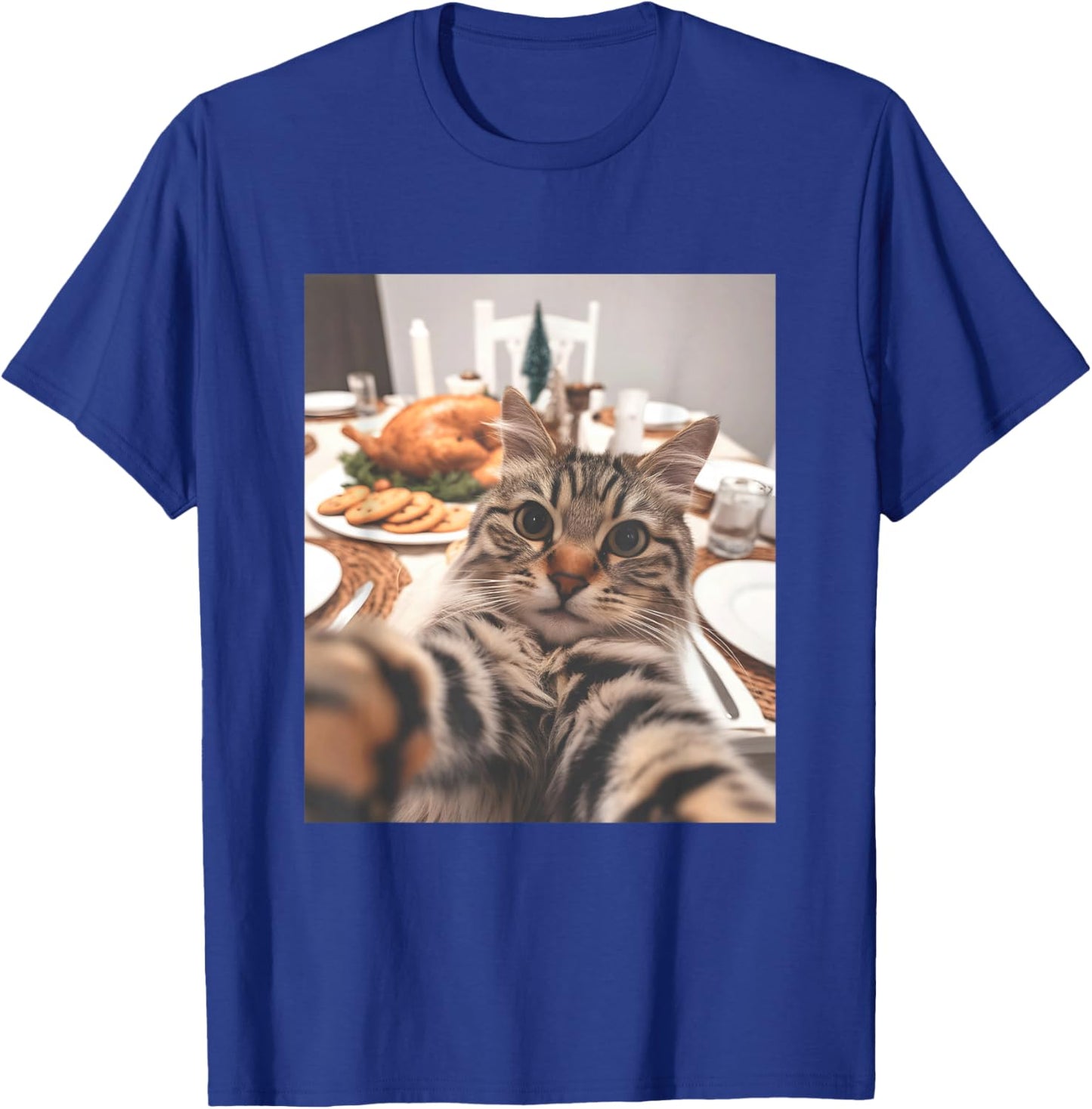 Cat Selfie Thanksgiving Funny Turkey Dinner T-Shirt - T-Shirt | Royal