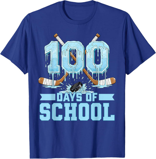 100 Days of School Hockey Drip 100th Day of School Boys Kids T-Shirt - T-Shirt | Royal