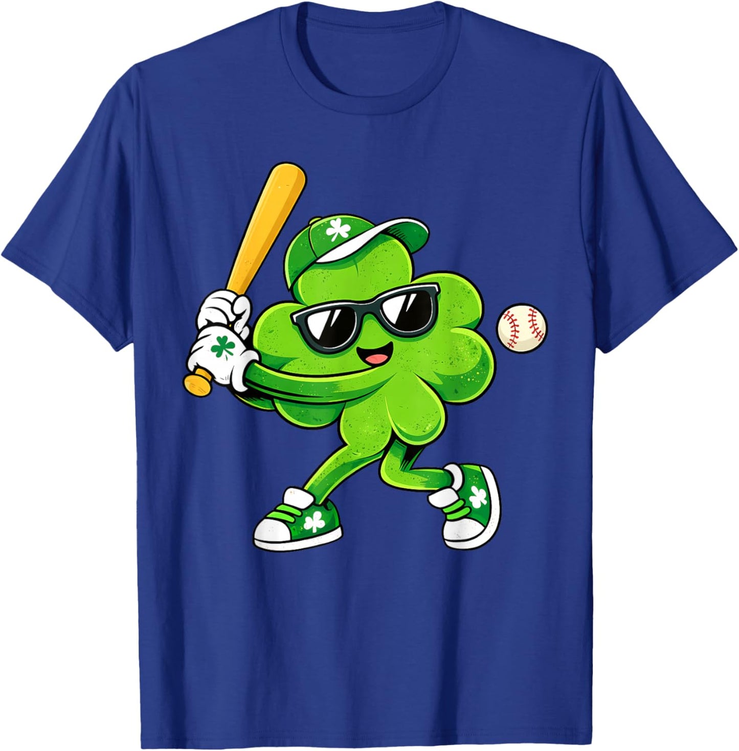 Lucky Shamrock Playing Baseball Funny St Patrick's Kids Boys T-Shirt - T-Shirt | Royal
