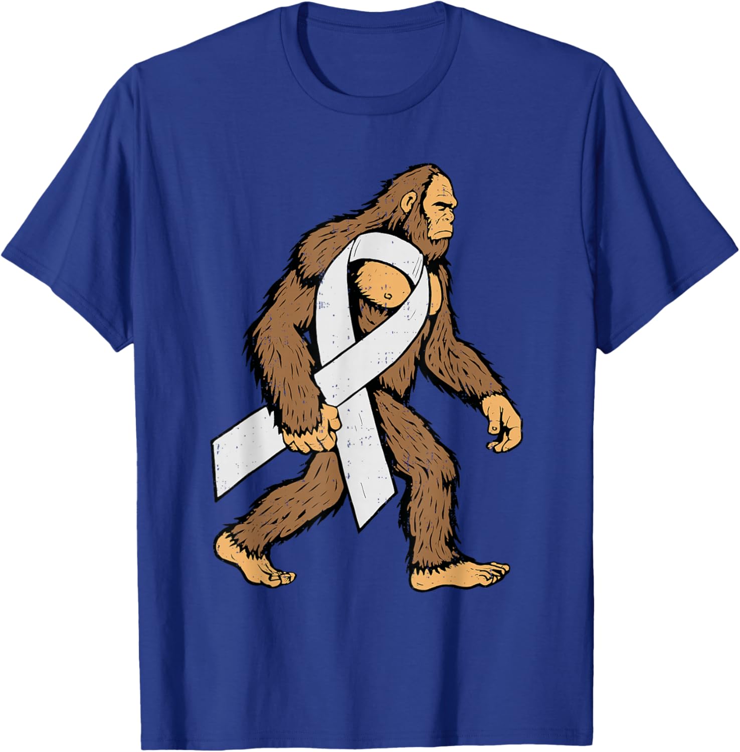 Lung Cancer Awareness Bigfoot White Ribbon Support Dad T-Shirt - T-Shirt | Royal