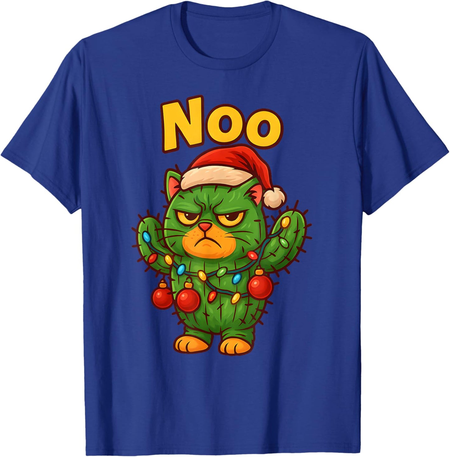 NOO Funny Christmas Cat Cactus, Grumpy Holiday Meme-Cat T-Shirt - T-Shirt | Royal