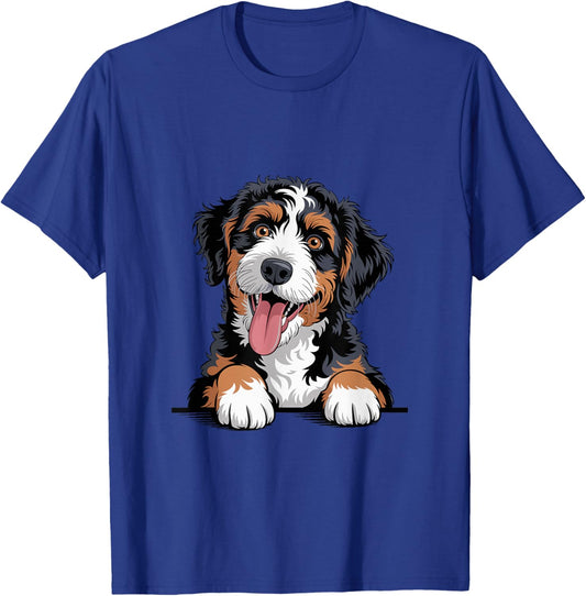 Cute Curly Hair Artistic Drawing Cartoon Canine Bernedoodle T-Shirt - T-Shirt | Royal