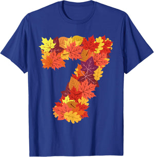 Number 7 7th Birthday Seven Thanksgiving Fall Happy Birthday T-Shirt - T-Shirt | Royal