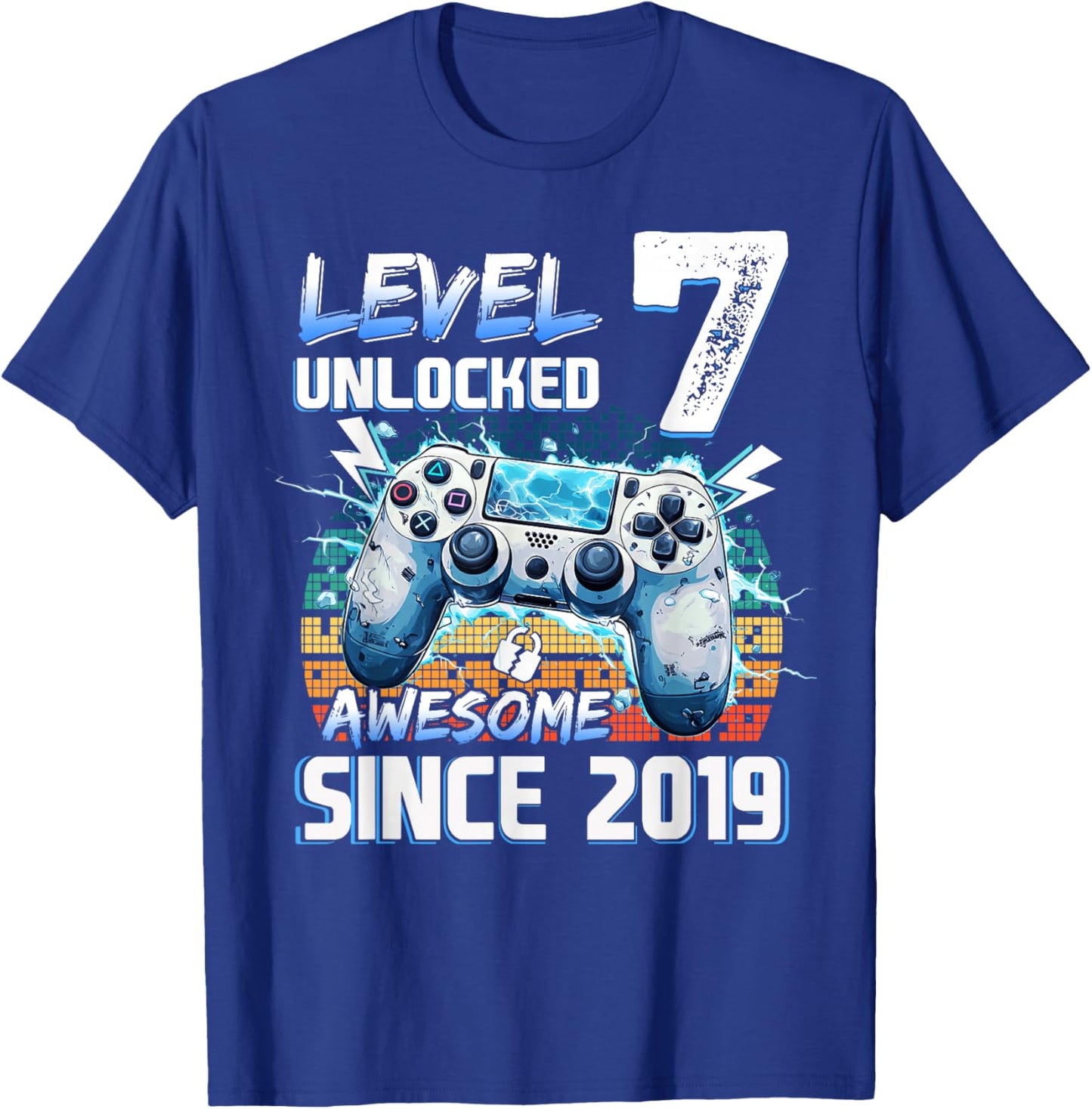 Level 7 Unlocked Video Gamer 7th Birthday T-Shirt - T-Shirt | Royal
