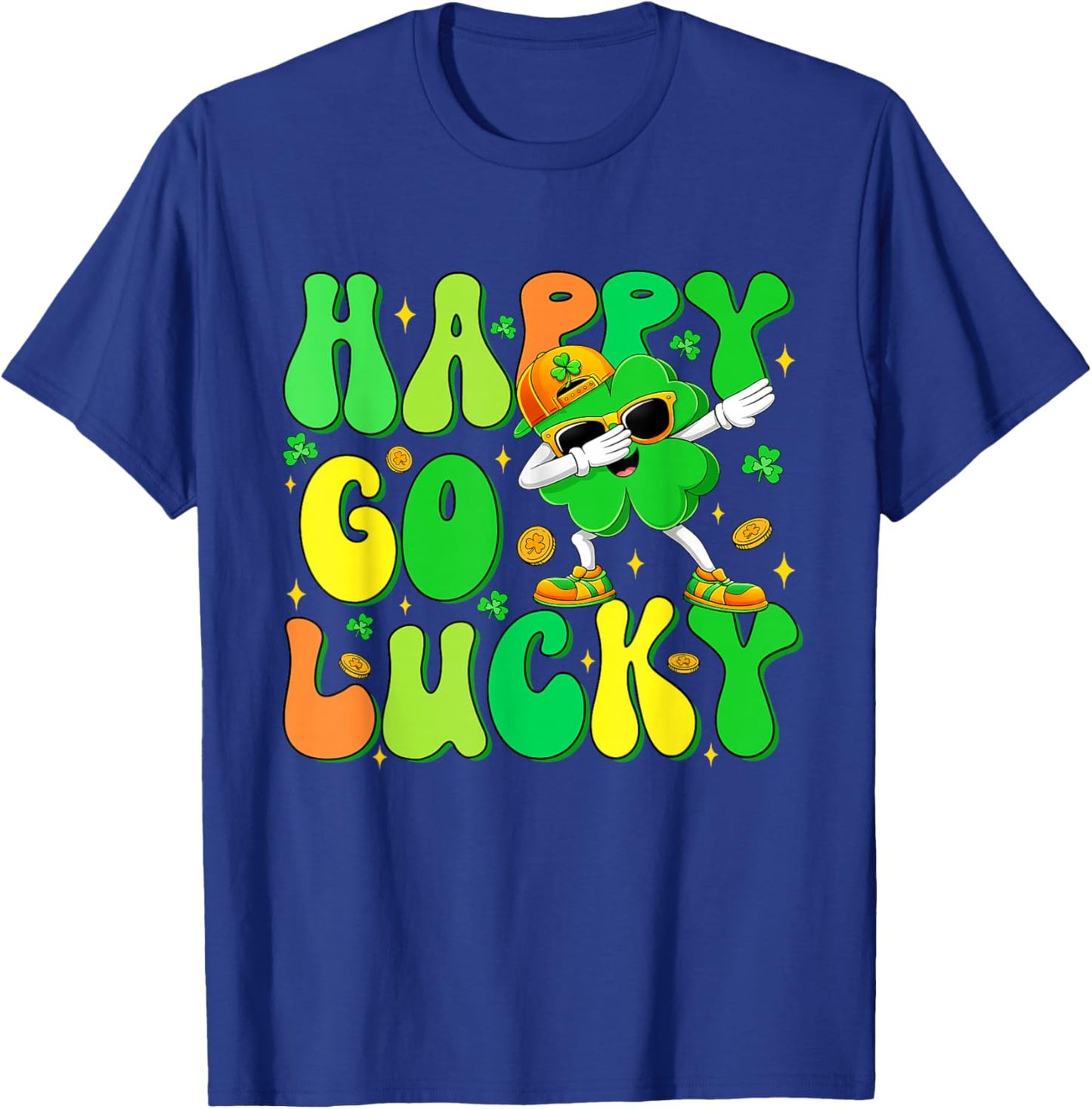 Funny St Patrick's Day Happy Go Lucky Shamrock Cute Dabbing T-Shirt - T-Shirt | Royal