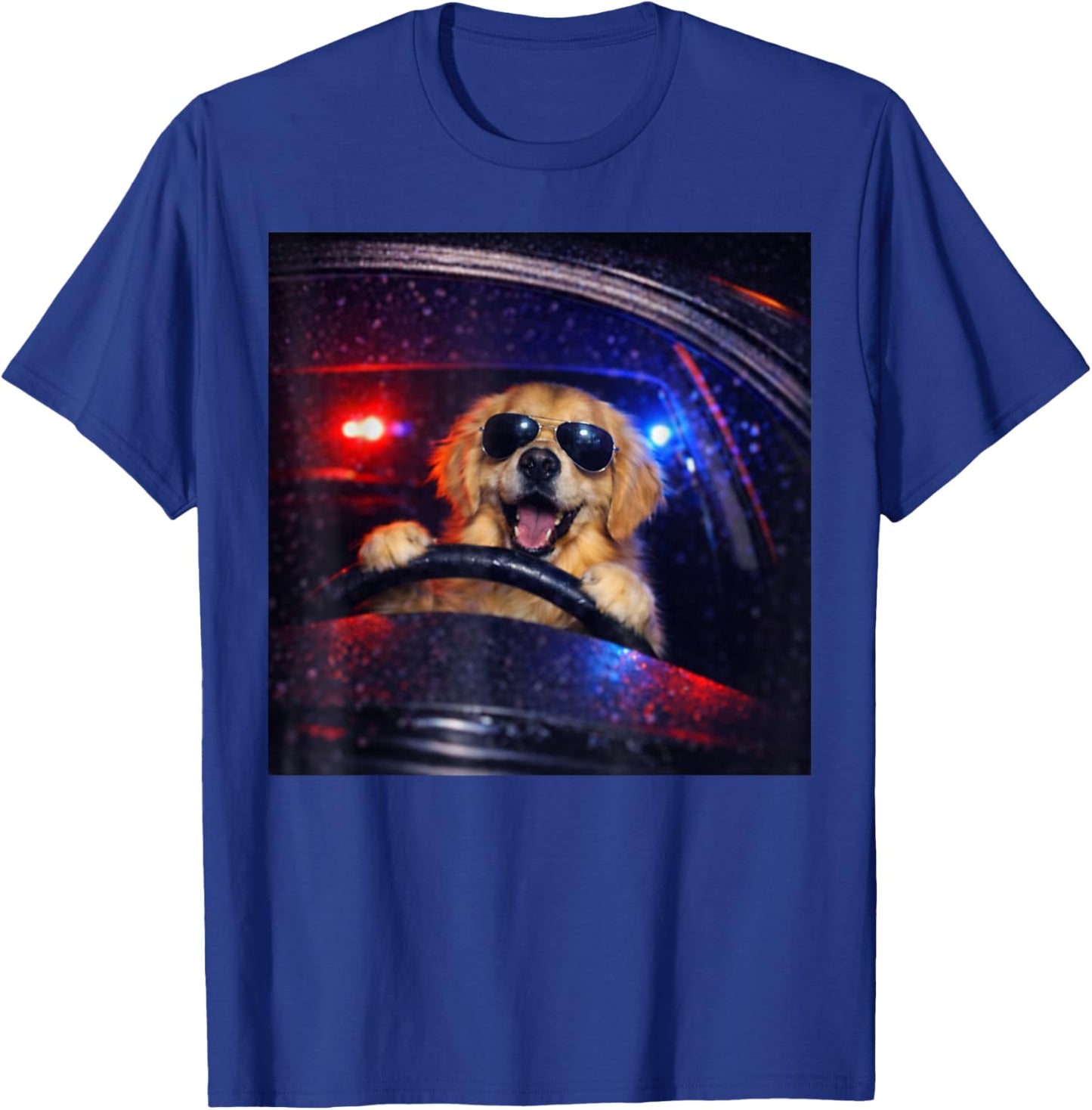 Funny Police Golden Retriever Driving Car Dog Meme Gen Z T-Shirt - T-Shirt | Royal