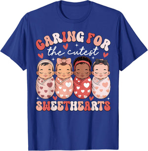 Caring for The Cutest Sweethearts NICU Nurse Valentines Day T-Shirt - T-Shirt | Royal