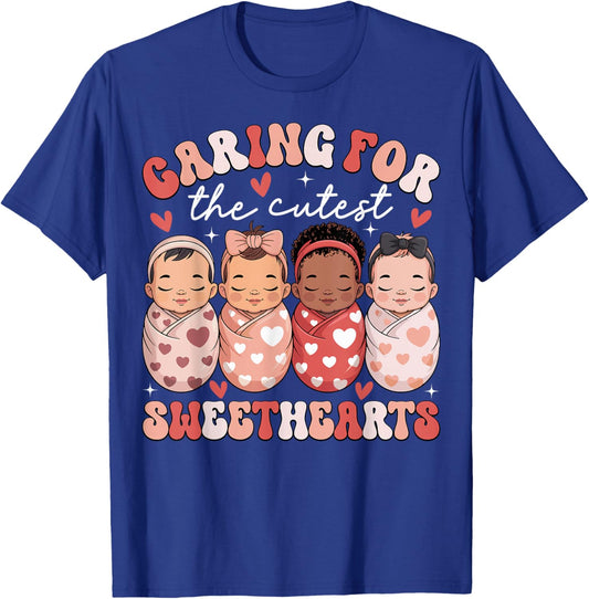 Caring for The Cutest Sweethearts NICU Nurse Valentines Day T-Shirt - T-Shirt | Royal