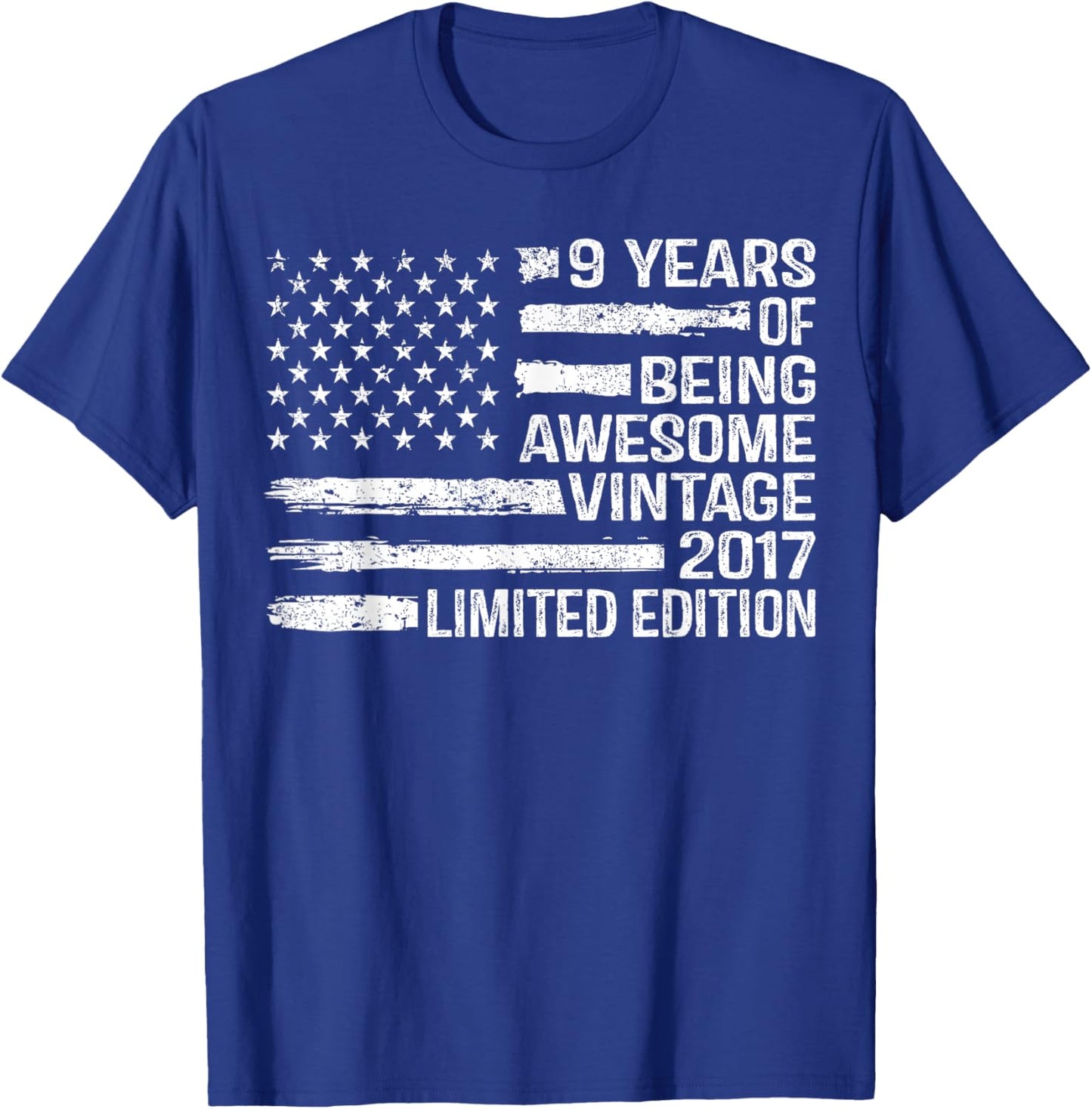 9 Years Old Birthday Vintage American Flag 9th Birthday T-Shirt - T-Shirt | Royal
