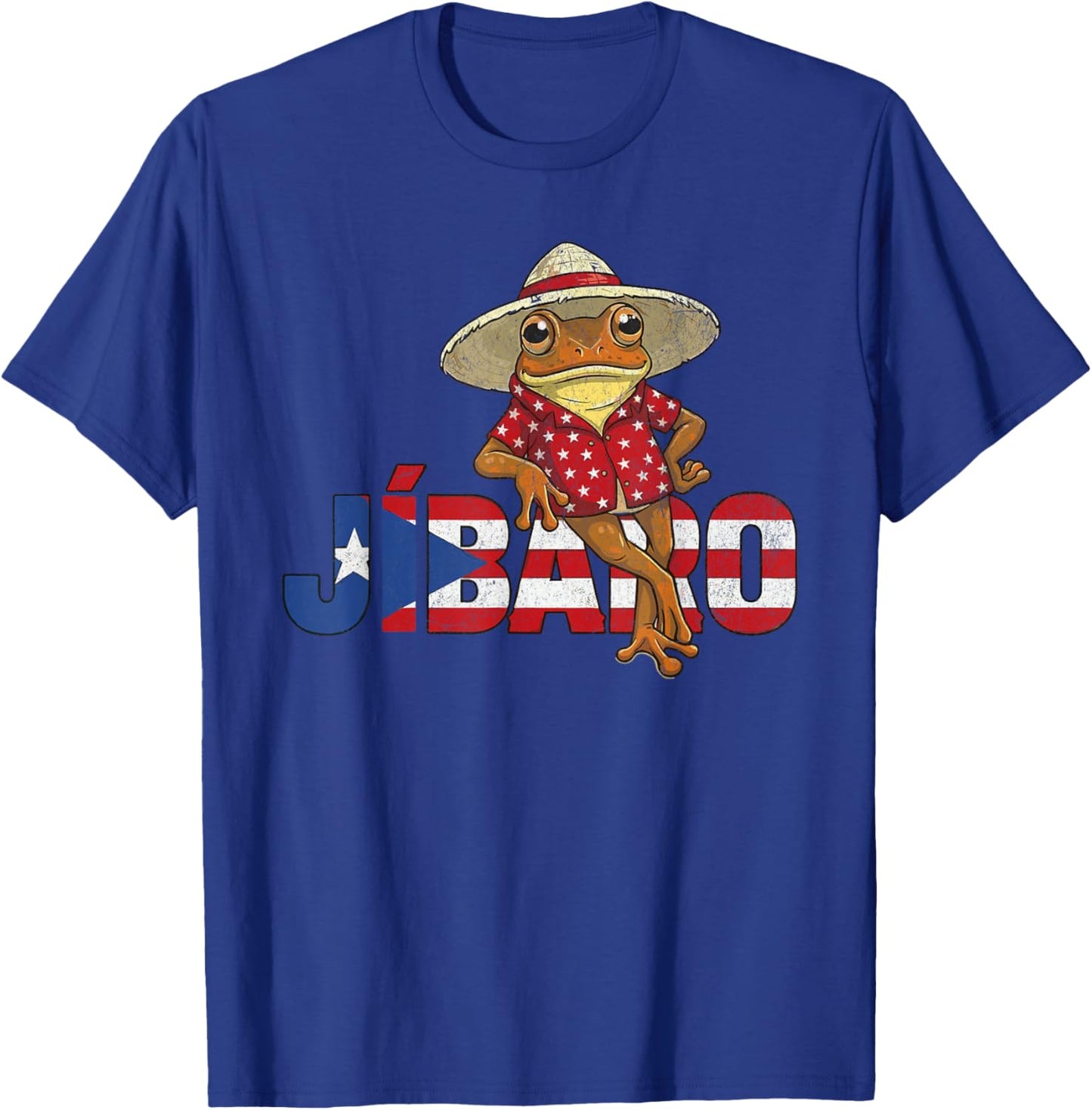 Jibaro Puerto Rico Coqui Frog Pava Hat Flag Graphic T-Shirt - T-Shirt | Royal