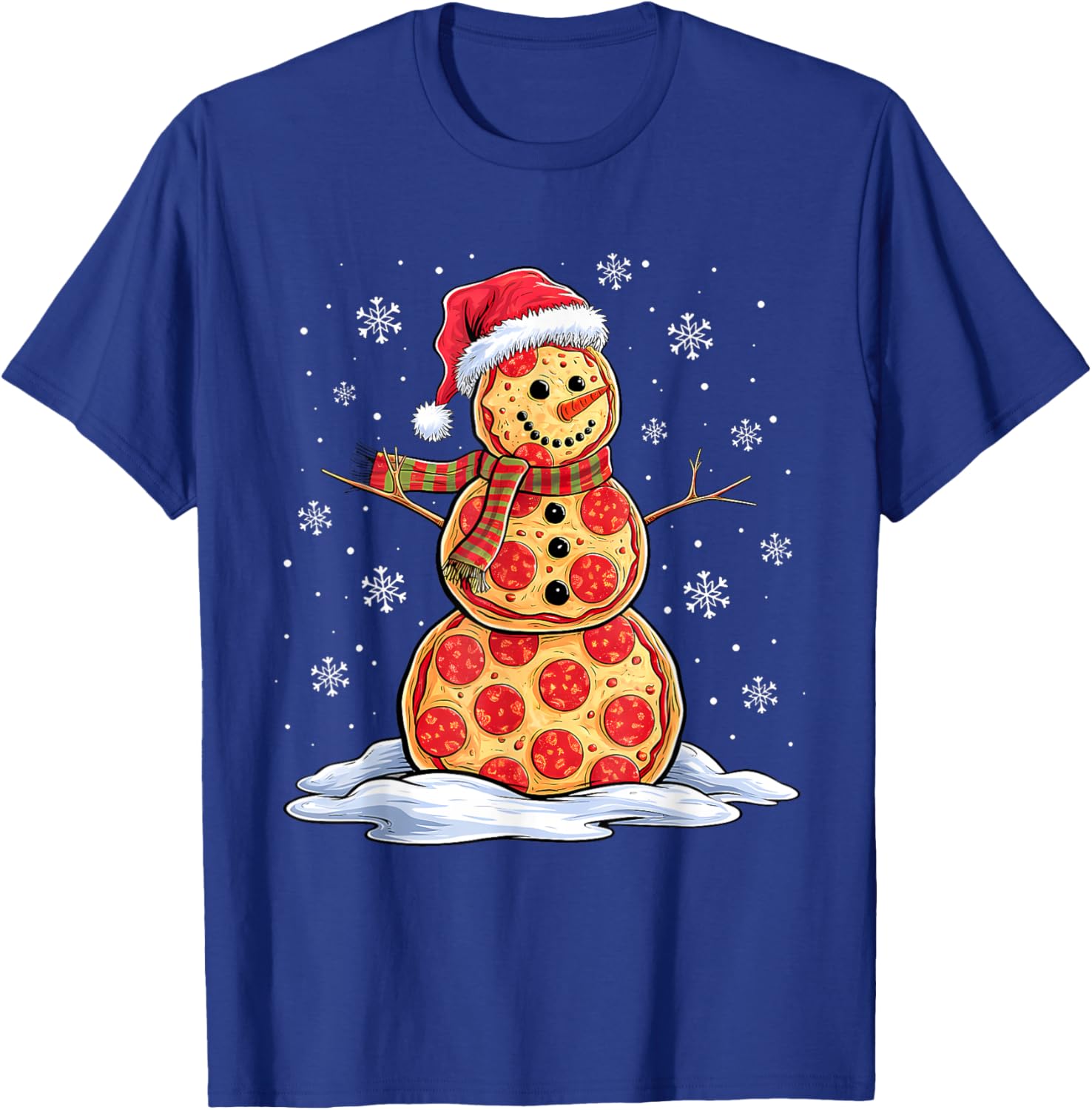 Funny Pizza Snowman Santa Hat Christmas Men Women Kids T-Shirt - T-Shirt | Royal