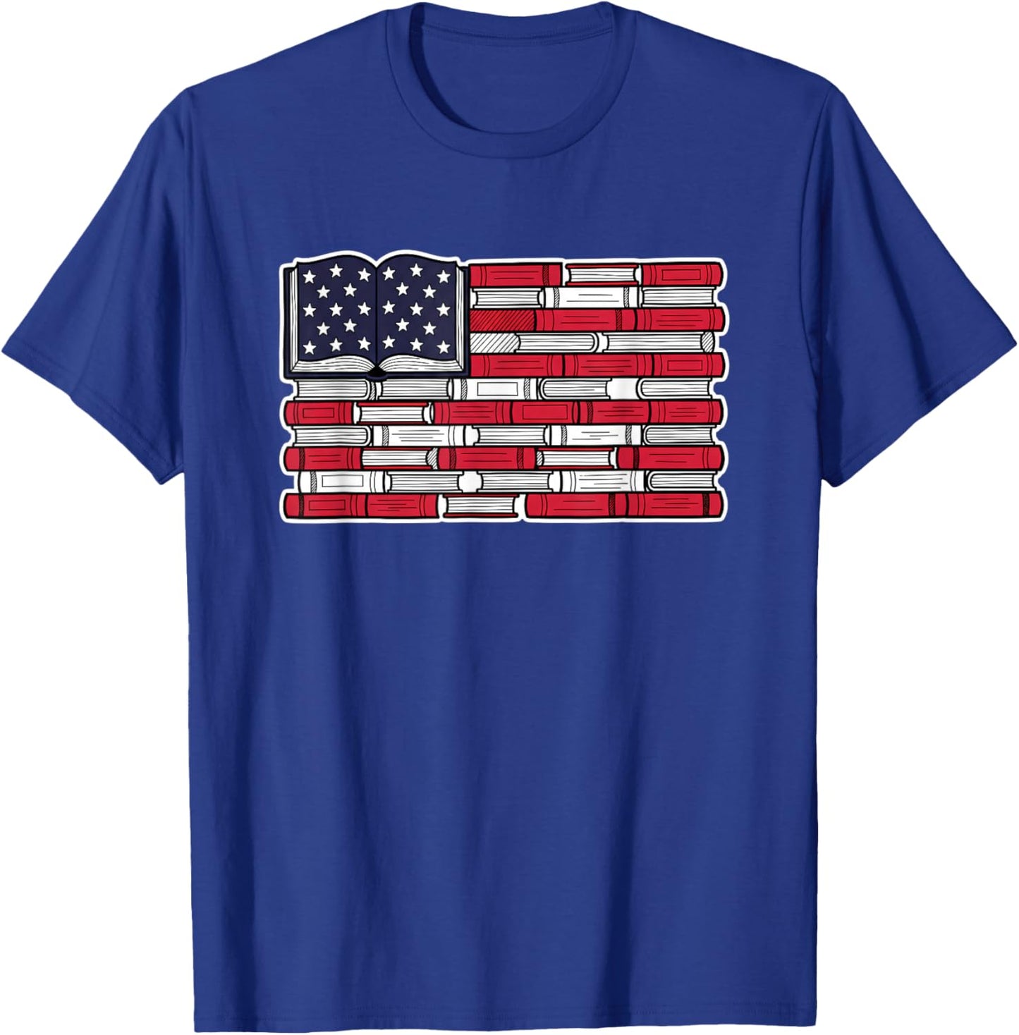 Patriotic Book Flag Reading American Flag Books Teacher T-Shirt - T-Shirt | Royal