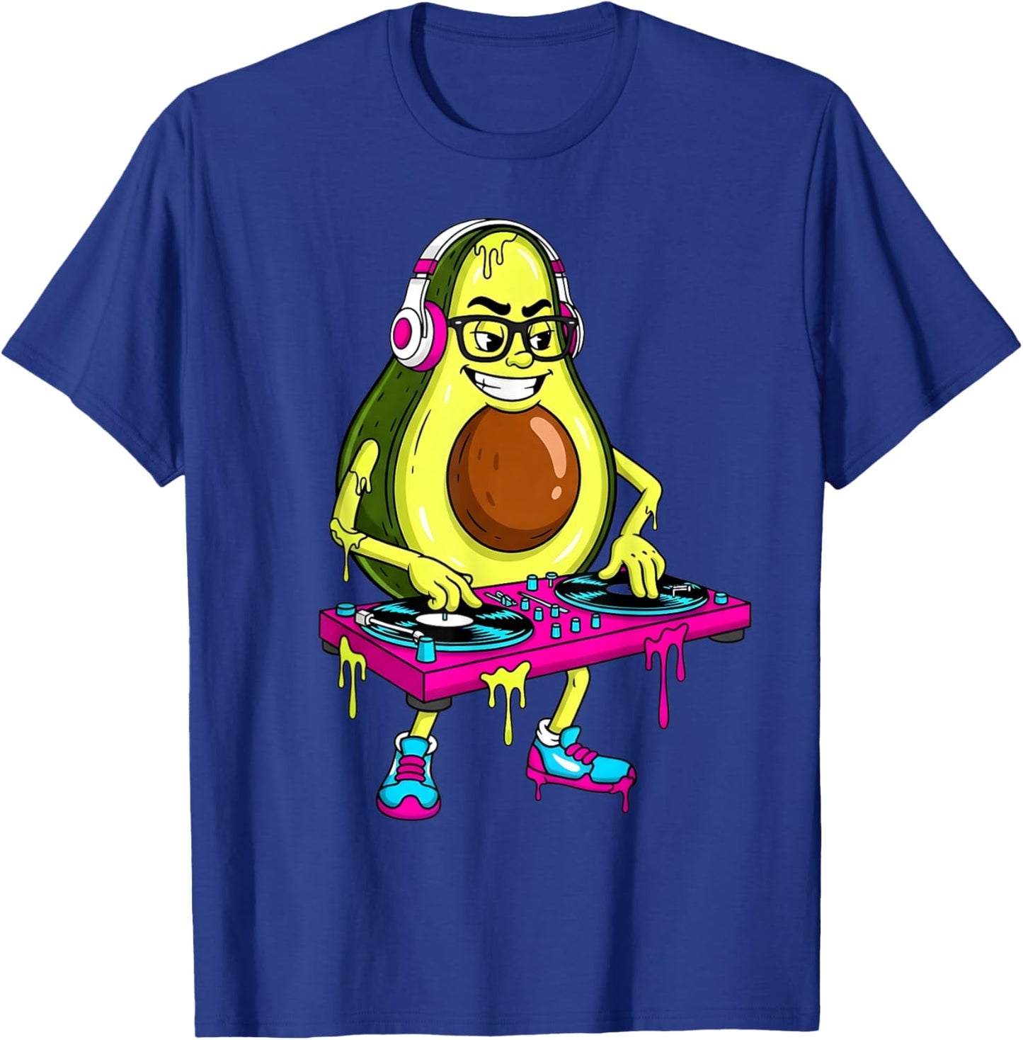 Funny Avocado DJ Cartoon Drip Kids Men Women T-Shirt - T-Shirt | Royal