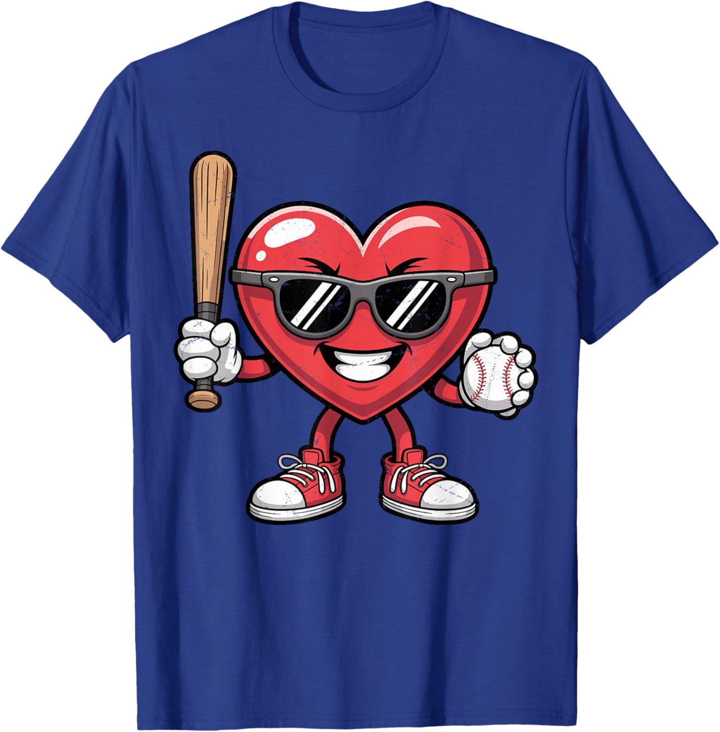 Valentines Day Heart Playing Baseball Boys Men Kids Girls T-Shirt - T-Shirt | Royal