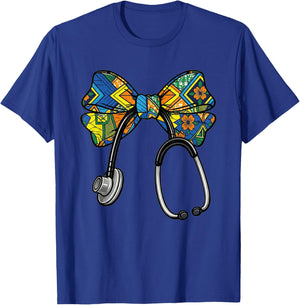 Coquette Bow Nurse Black History, Black Nurse Stethoscope T-Shirt - T-Shirt | Royal