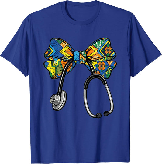 Coquette Bow Nurse Black History, Black Nurse Stethoscope T-Shirt - T-Shirt | Royal