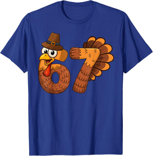 67 Funny Thanksgiving Turkey Meme Six Seven 6 7 Boys Kids T-Shirt - T-Shirt | Royal