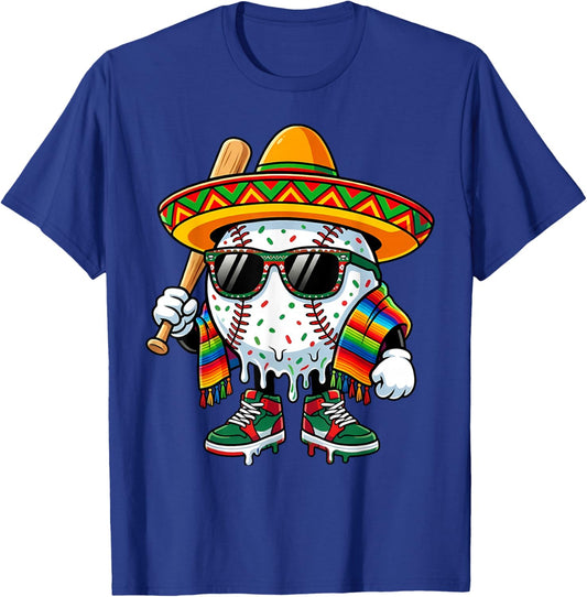 Baseball Drip Ice Cream Sombrero Youth Boys Cinco De Mayo T-Shirt - T-Shirt | Royal