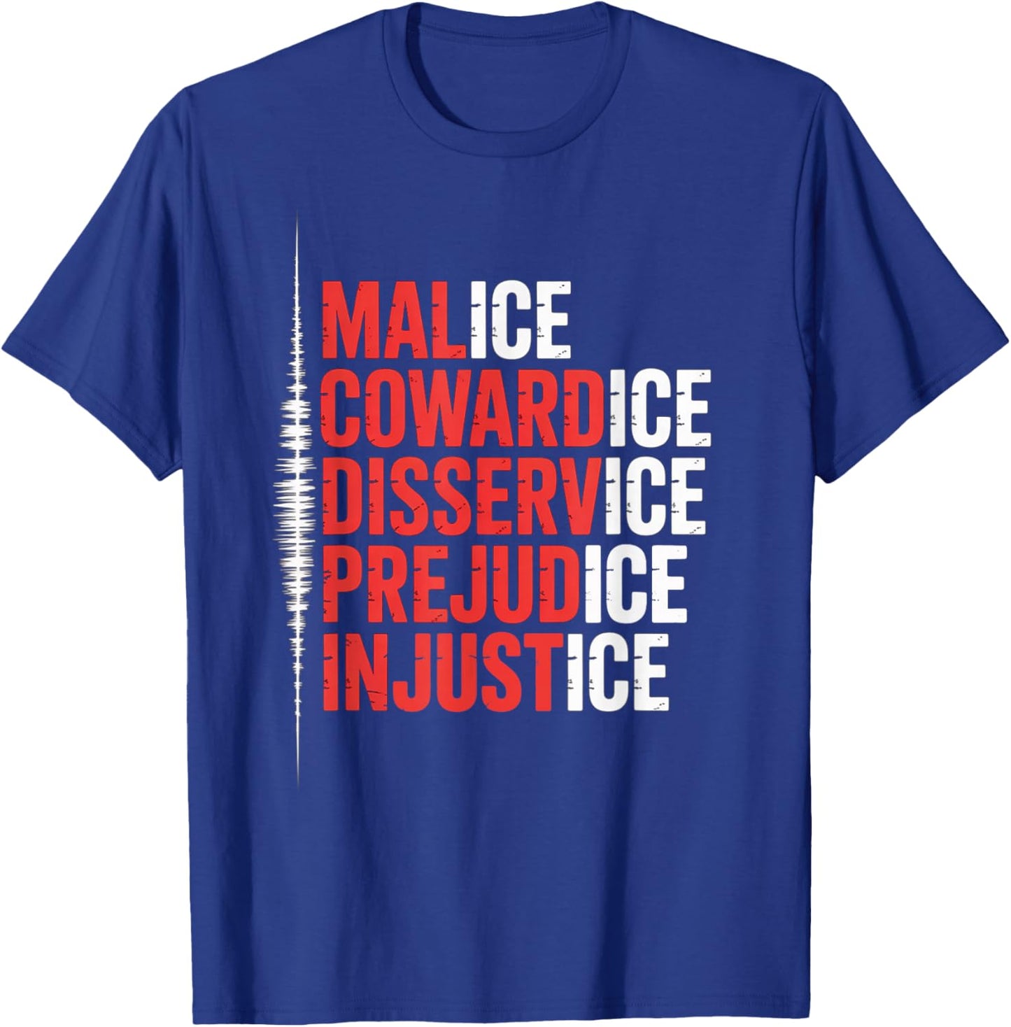 Malice Cowardice Disservice Prejudice Injustice ICE T-Shirt - T-Shirt | Royal