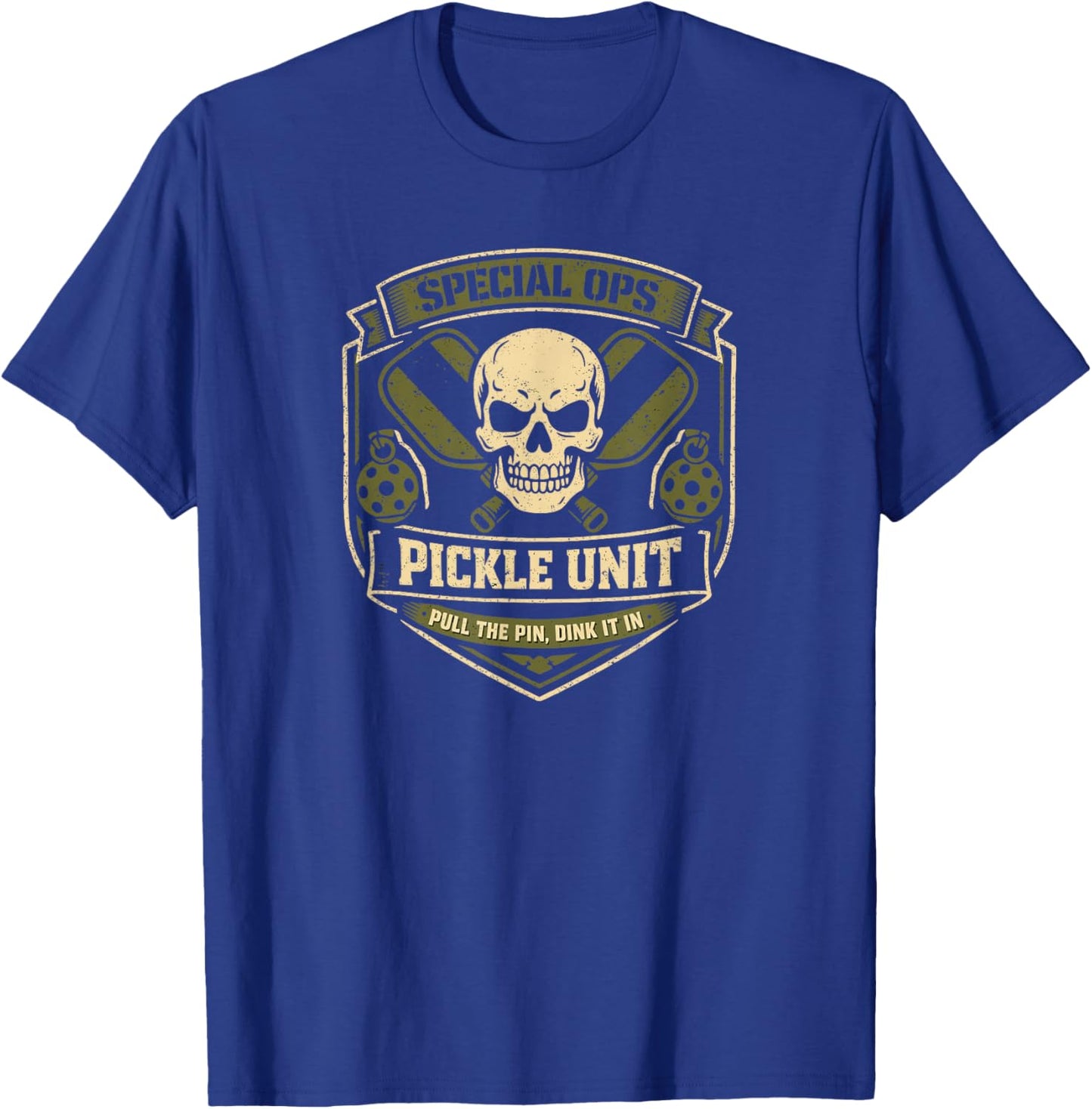 Special Ops Pickle Unit Skull Pickleball Player Dinker Funny T-Shirt - T-Shirt | Royal