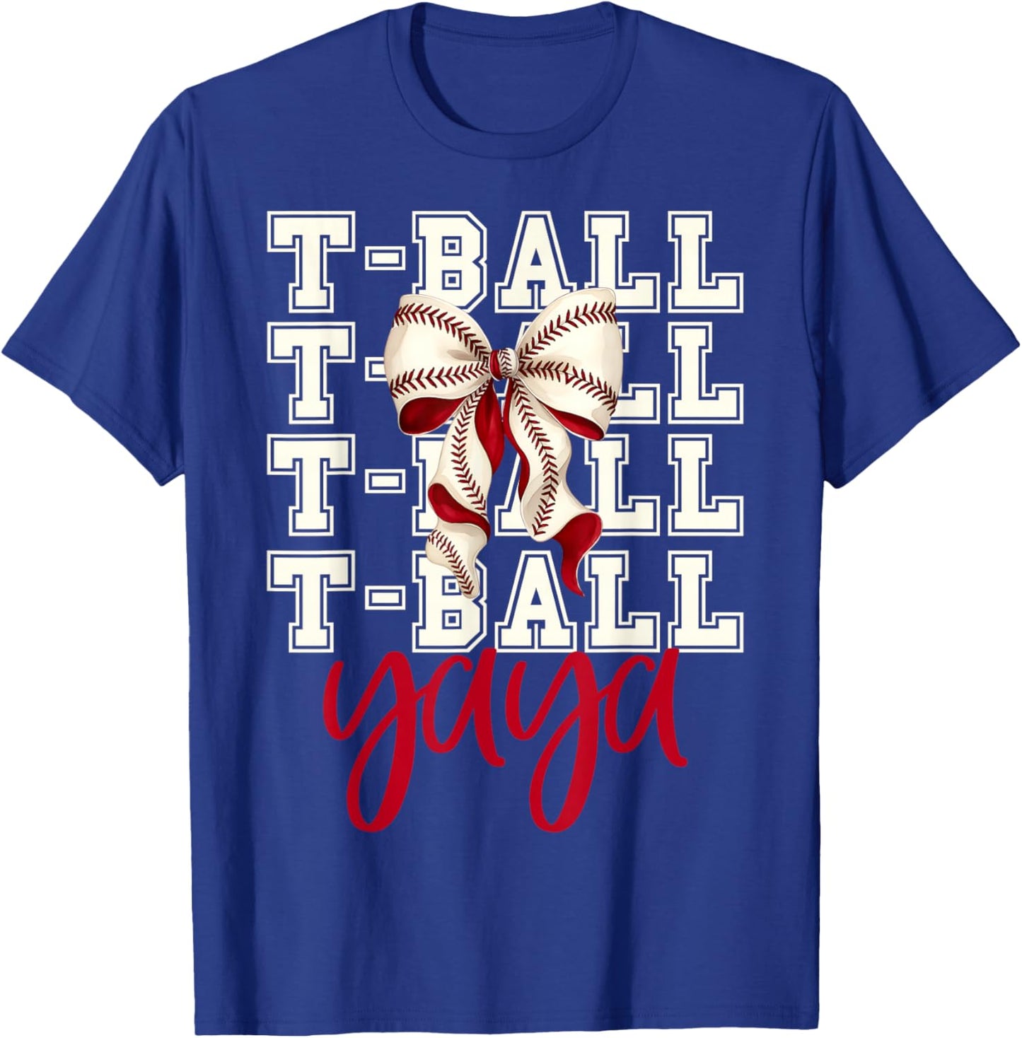 Tball Yaya Teeball T-Ball Coquette Baseball Bow T-Shirt - T-Shirt | Royal