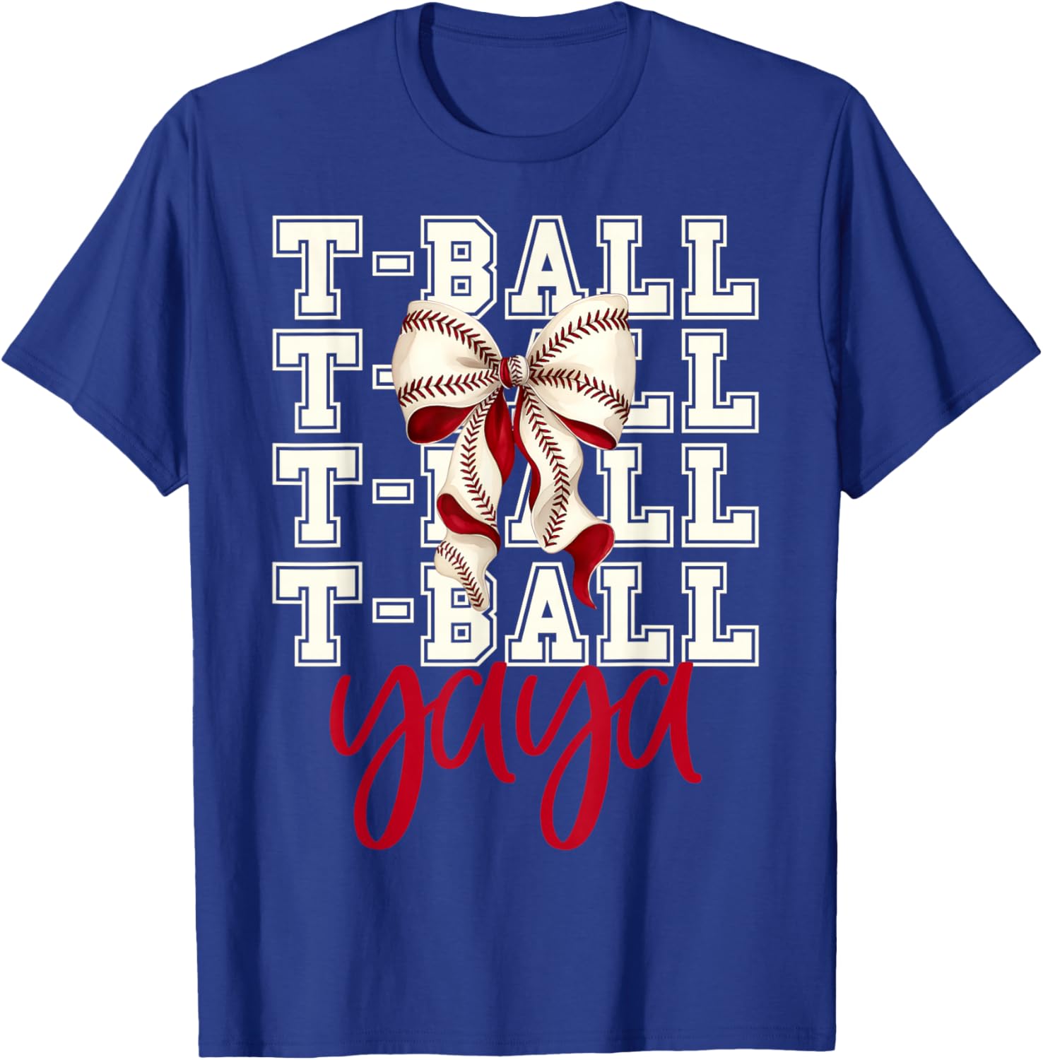 Tball Yaya Teeball T-Ball Coquette Baseball Bow T-Shirt - T-Shirt | Royal