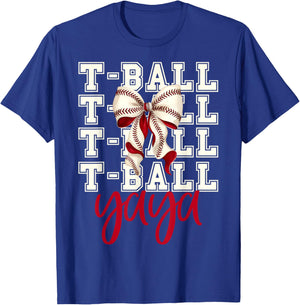 Tball Yaya Teeball T-Ball Coquette Baseball Bow T-Shirt - T-Shirt | Royal