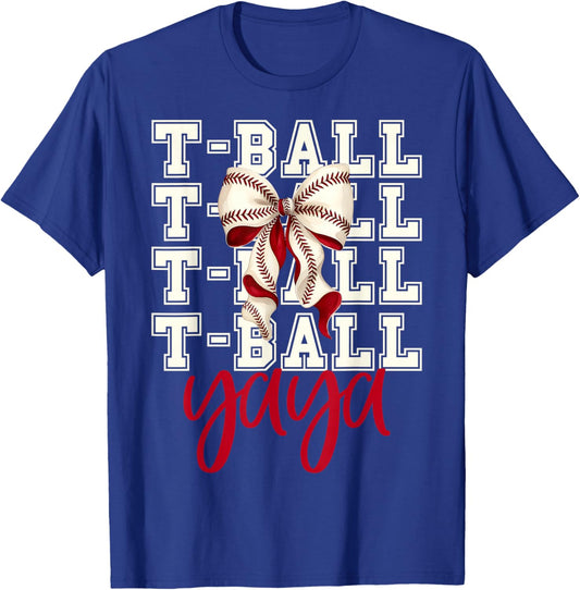 Tball Yaya Teeball T-Ball Coquette Baseball Bow T-Shirt - T-Shirt | Royal