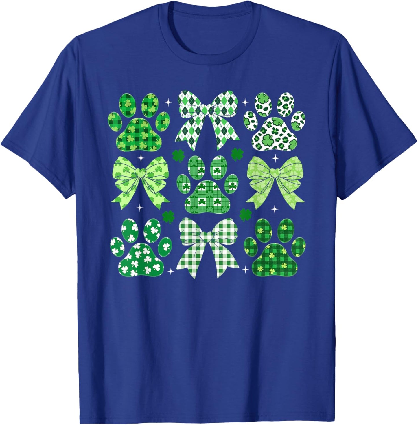 Coquette Bow Dog Paw St Patricks Day Irish Lucky Shamrock T-Shirt - T-Shirt | Royal