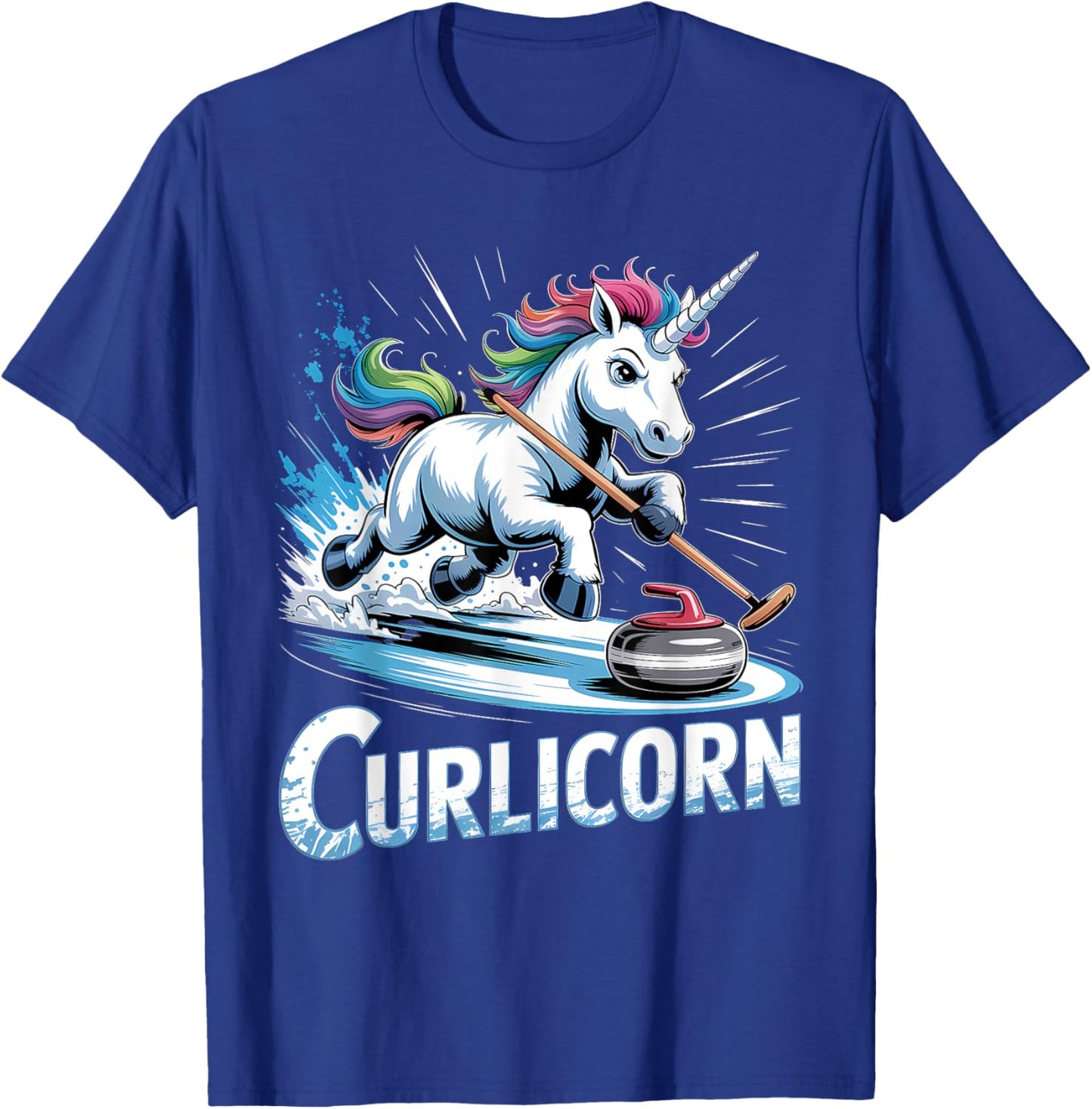 Curling Unicorn Ice Curling Player Ice Sport Funny Curling T-Shirt - T-Shirt | Royal