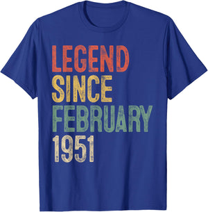 Legend February 1951 75th Birthday Men Women 75 Year Old T-Shirt - T-Shirt | Royal